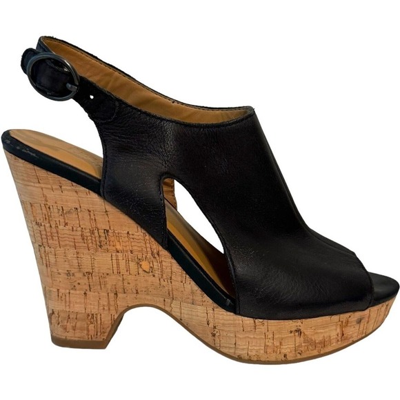 Franco Sarto Gabriel Black Open Toe Ankle Strap Leather Slingback Heel Size 7M - Picture 3 of 12